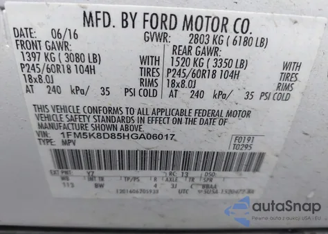 2017 Ford Explorer Xlt z USA, uszkodzony, nr VIN 1FM5K8D85HGA06017